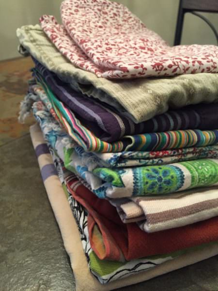 A stack of home-made cloth napkins