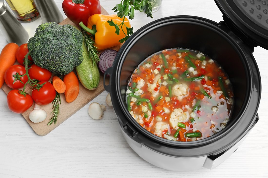 vegetables cooking in a slow cooker