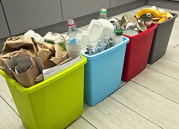 Containers with sorted items for recycling