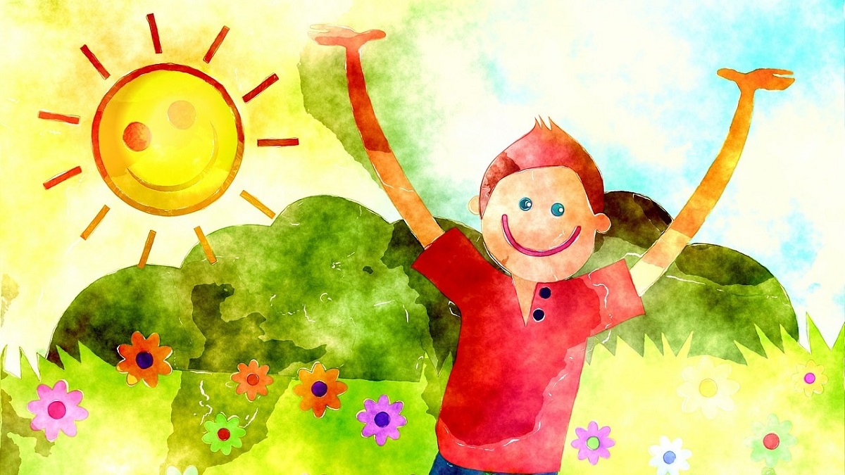 watercolor of smiling little boy on sunny day