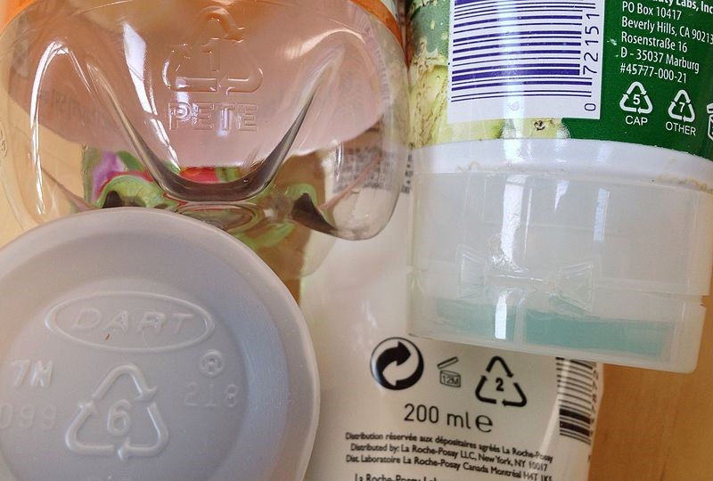 Plastic recycling codes on product containers