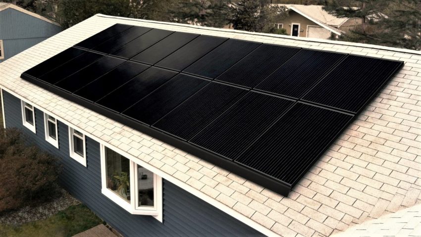 Looking down at solar array on house roof