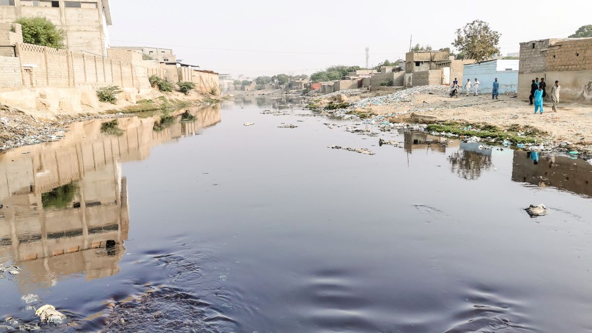 Littered shores of Lyari River, Pakistan