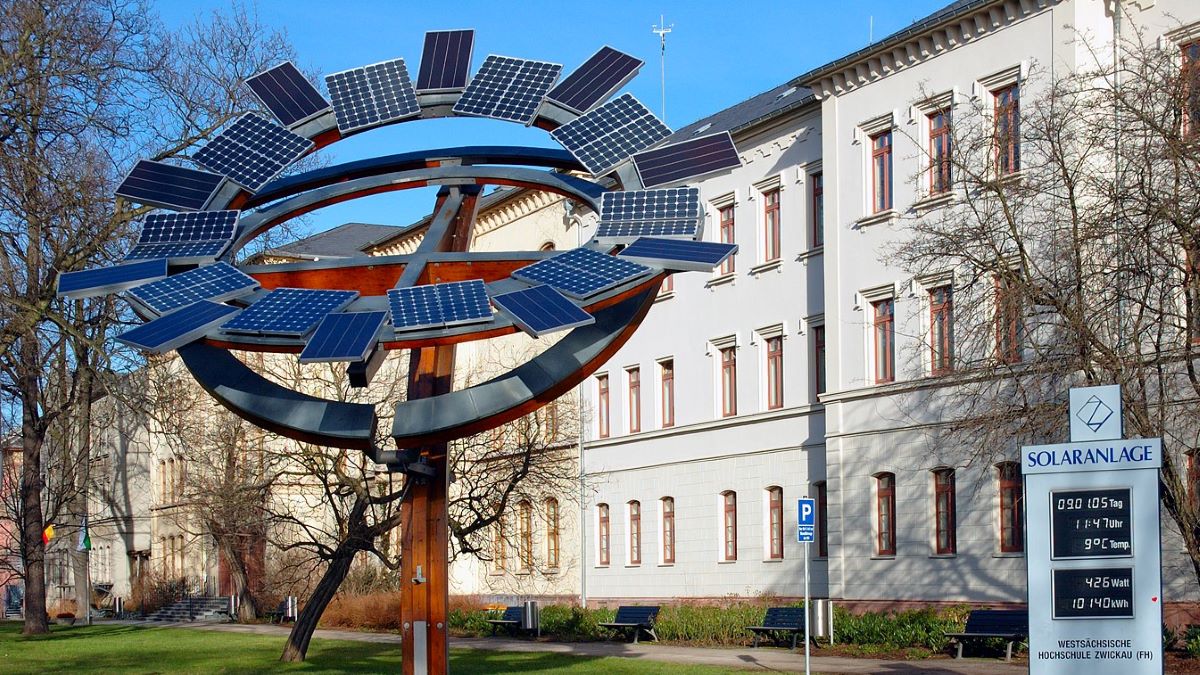 solar panel installation in front of the Zwickau University of Applied Sciences (Germany)