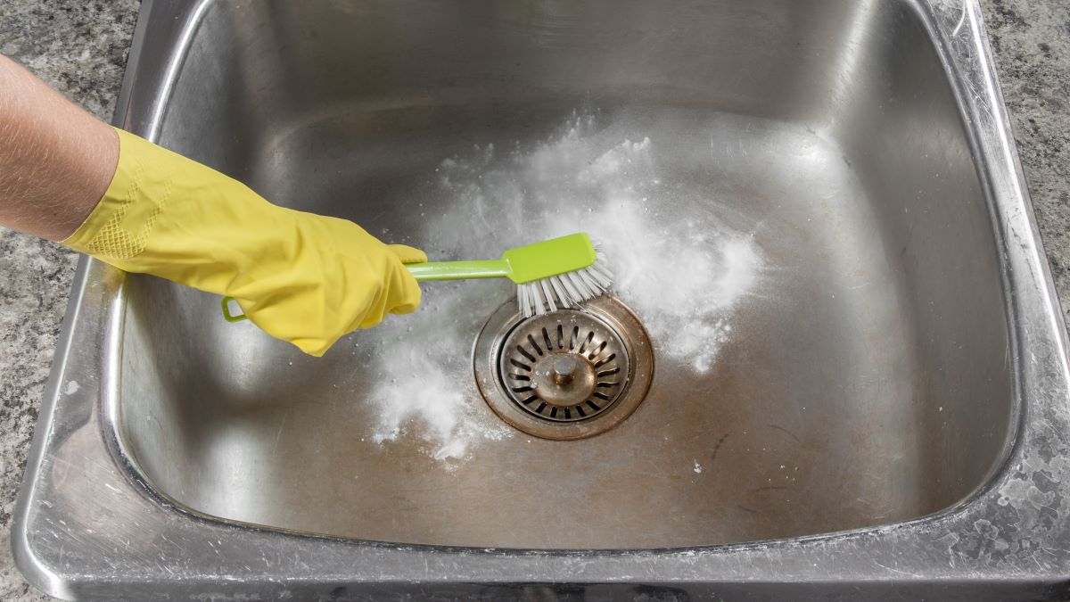 cleaning sink with scouring powder