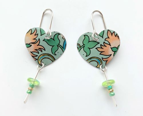 Heart-shaped earrings made from upcycled tins