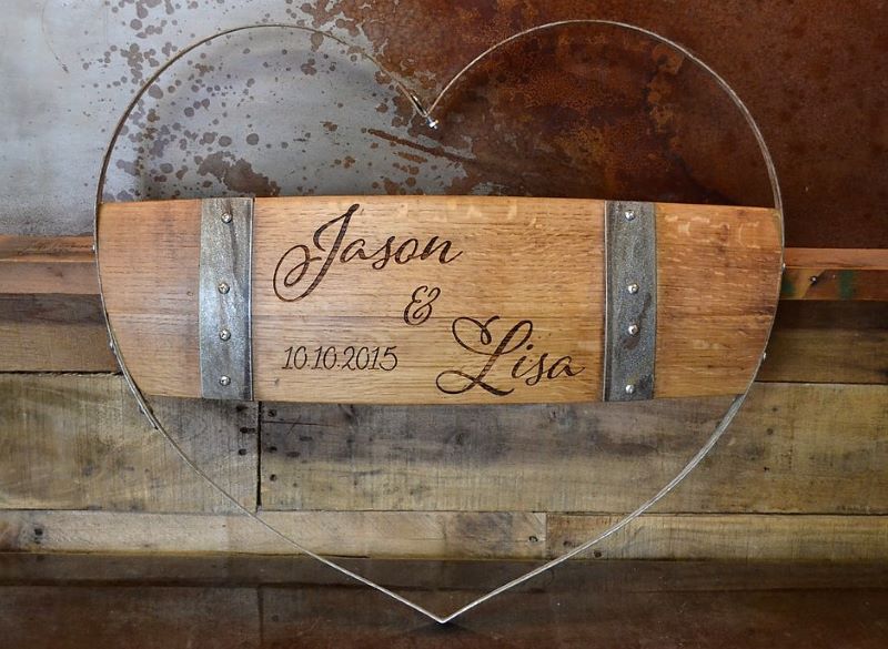 Personalized wine barrel heart from Winey Guys