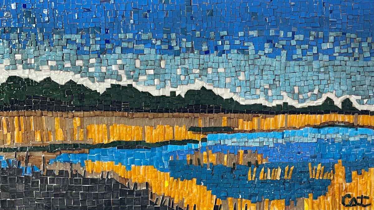 "Trashformation" landscape mosaic by Cathy Ehrler