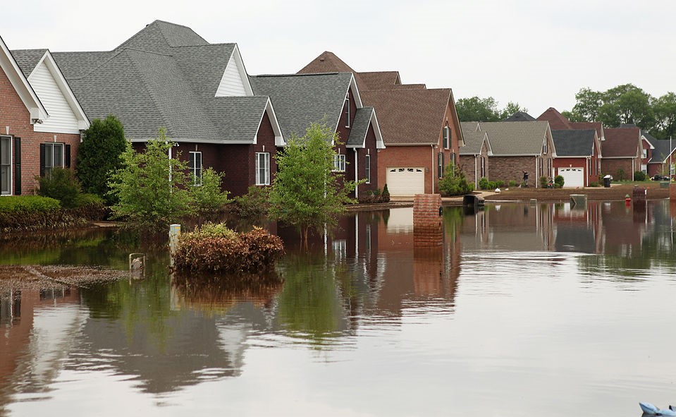 Flooded residential neighborhood in Tennessee