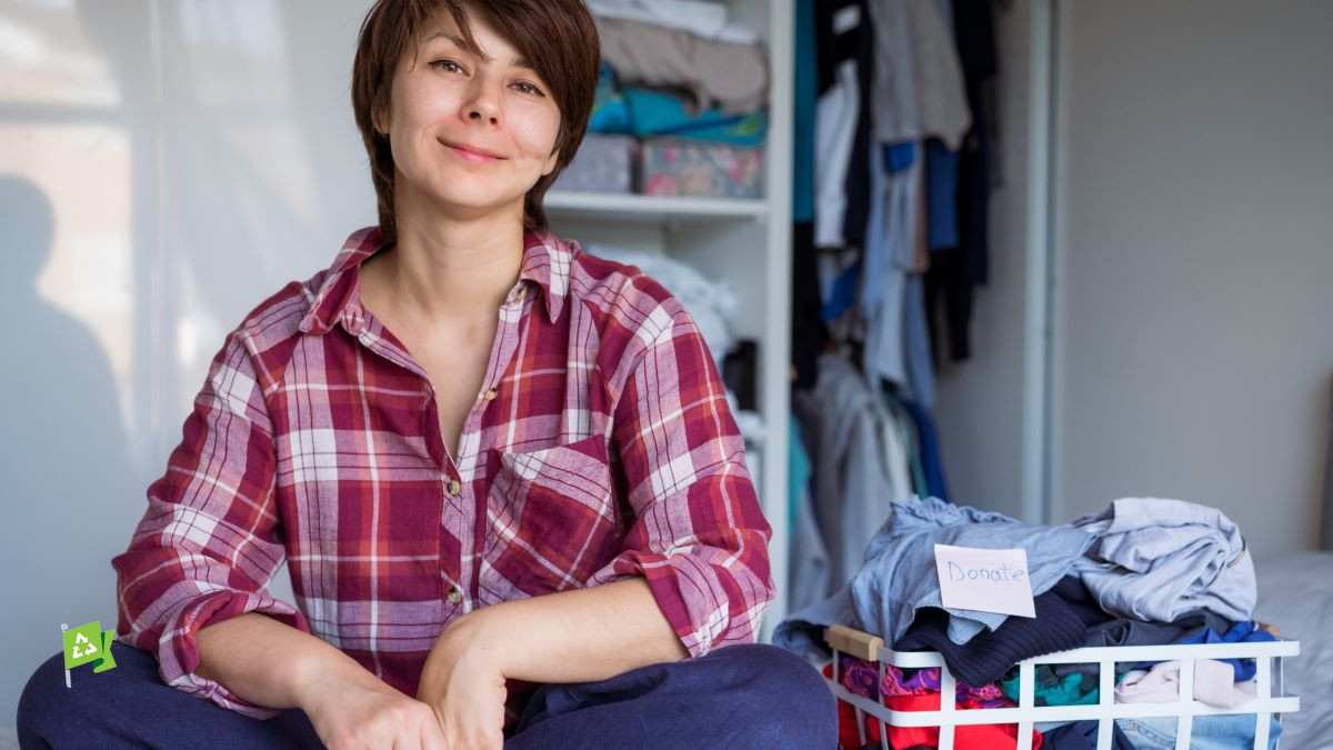 Smiling woman just cleaned out her closet