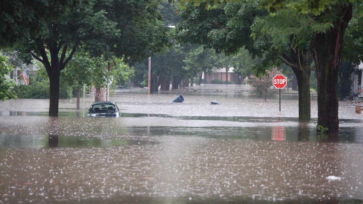 Flooded neighborhood in Cedar Rapids, Iowa