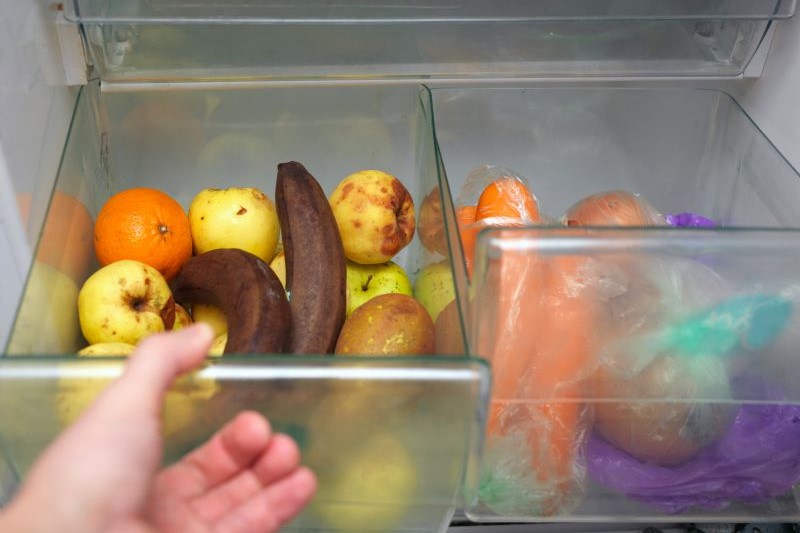 overripe fruits in refrigerator drawer